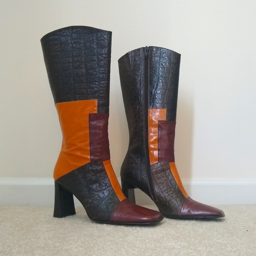 Coup D'etat leather 70s patchwork boot 7.5/8